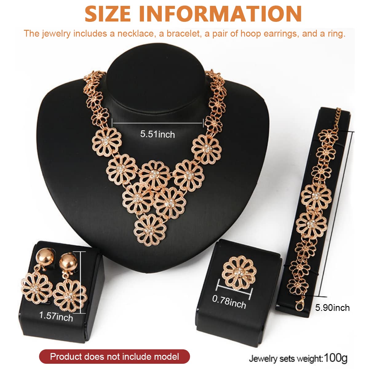 SANNIDHI Jewellery Set for Women and Girls, Women Necklace Bracelet Ring Earring Heavy Duty Metal Jewelry Set, Hollowed Flower Design 18K Gold-plated Pendant Long Oxidized Necklace Set for Women Gift SANNIDHI Jewellery Set for Women and Girls, Women Necklace Bracelet Ring Earring Heavy Duty Metal Jewelry Set, Hollowed Flower Design 18K Gold-plated Pendant Long Oxidized Necklace Set for Women Gift